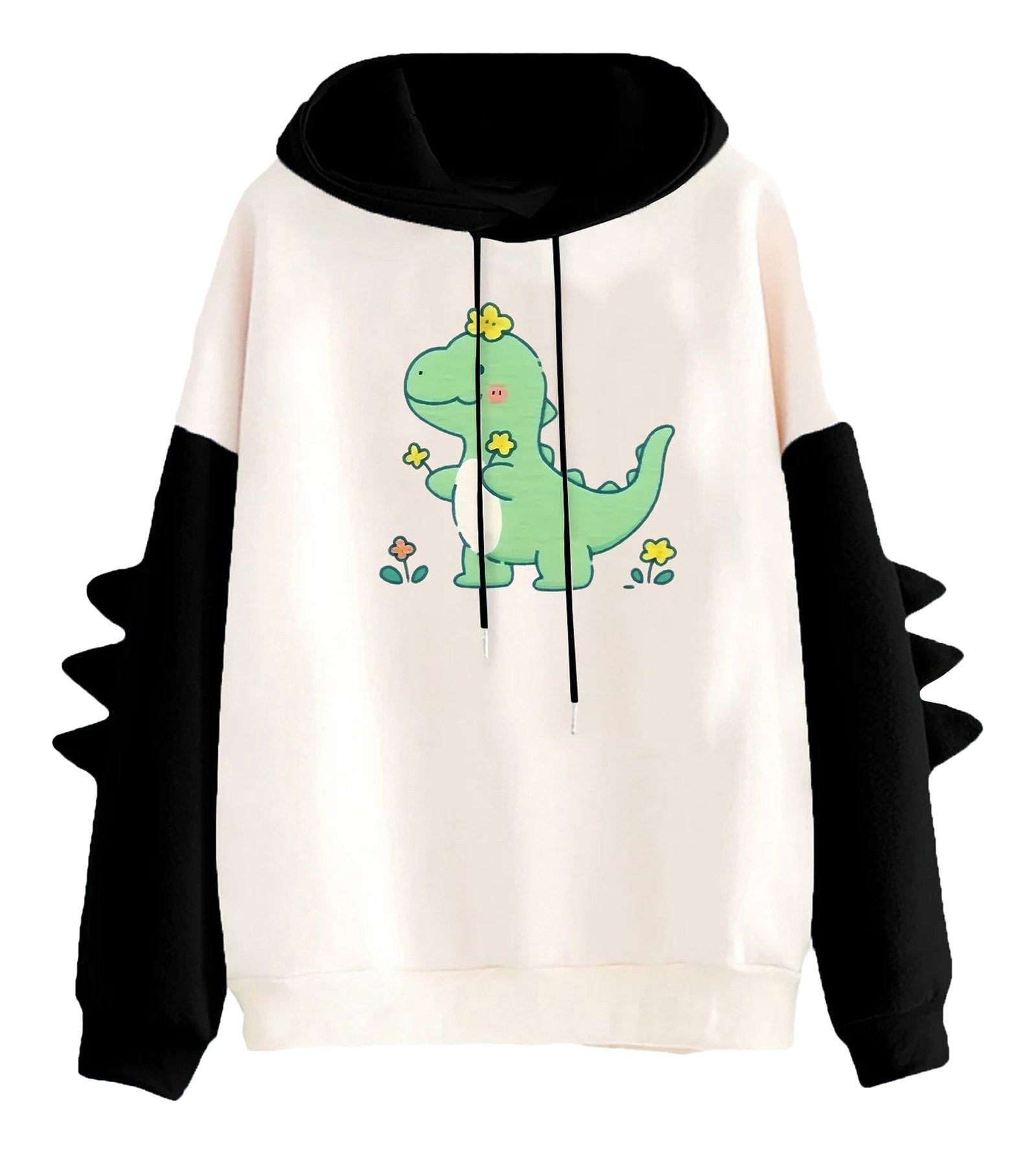 Kawaii dinosaur hoodie for women featuring a cute dinosaur design and unique spike sleeves