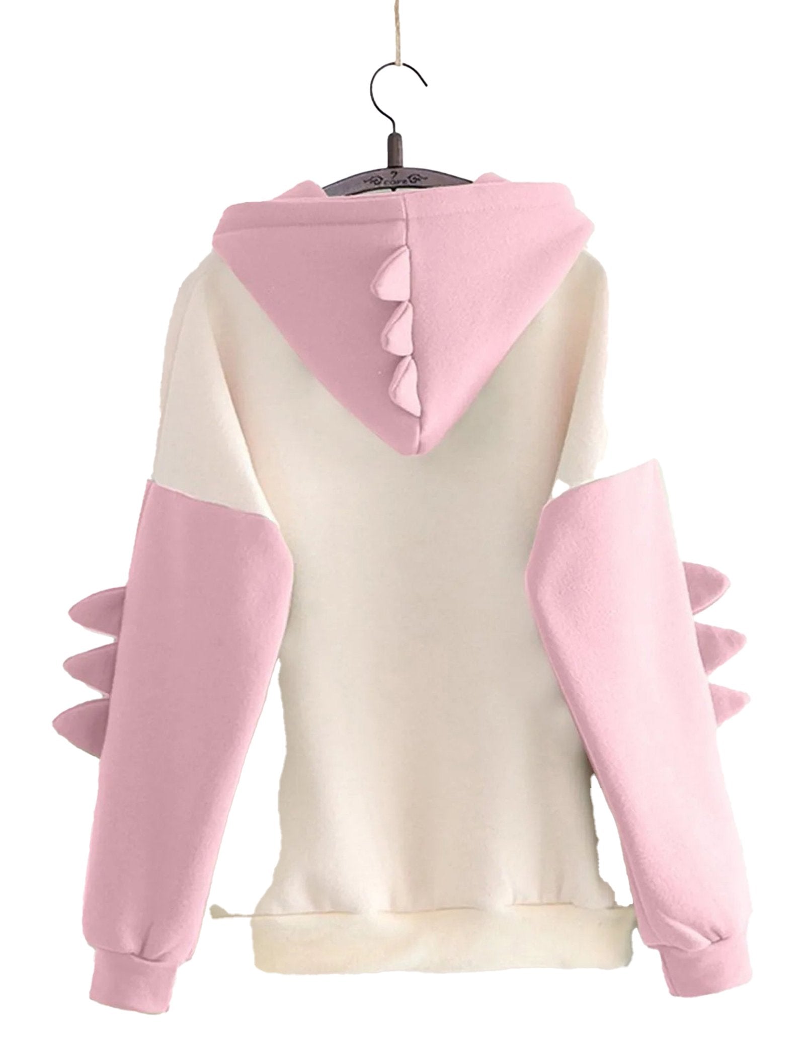 Kawaii dinosaur hoodie for women with pink spikes and a cozy hood design