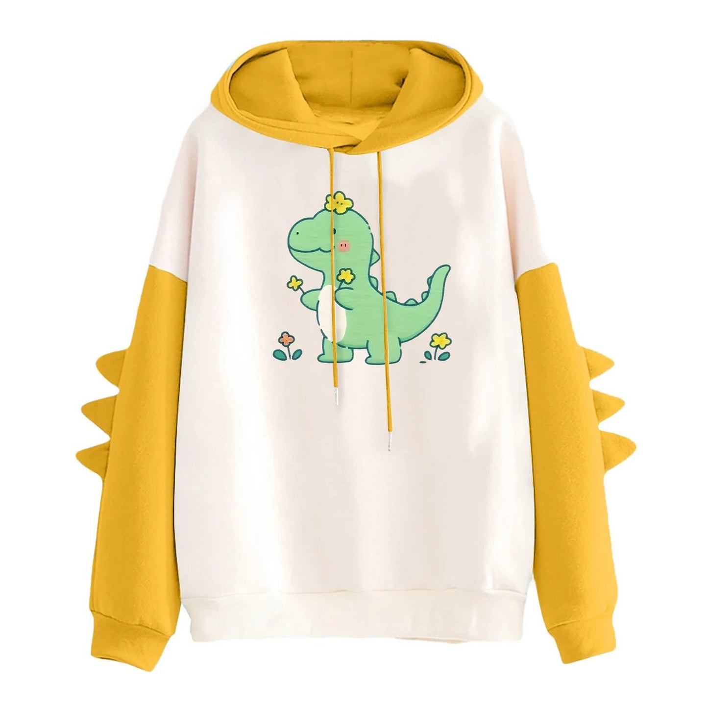 Kawaii dinosaur hoodie for women featuring cute green dinosaur graphic and playful design elements