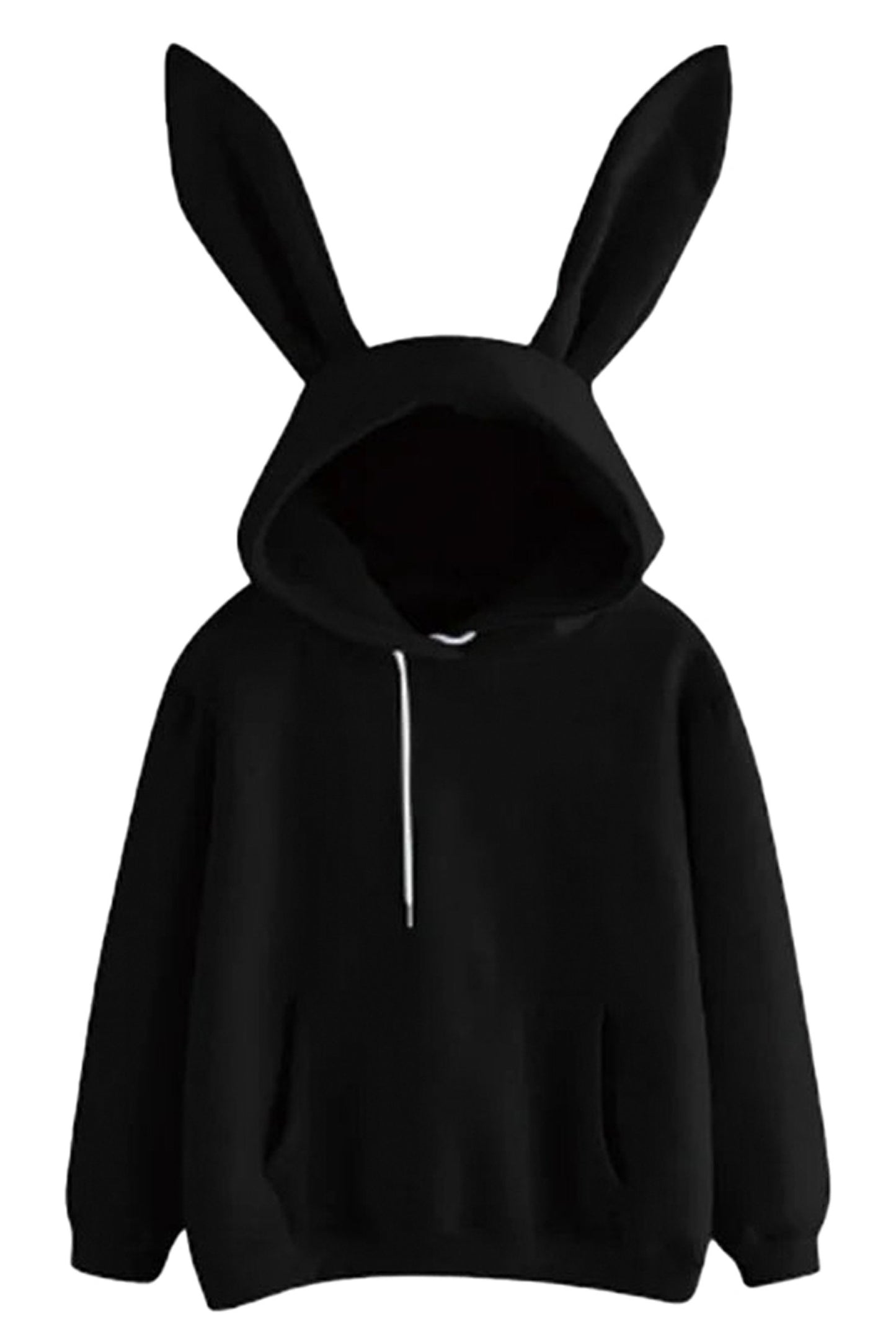 LuckeLadybug kawaii rabbit ear hoodie for women in black with oversized ears