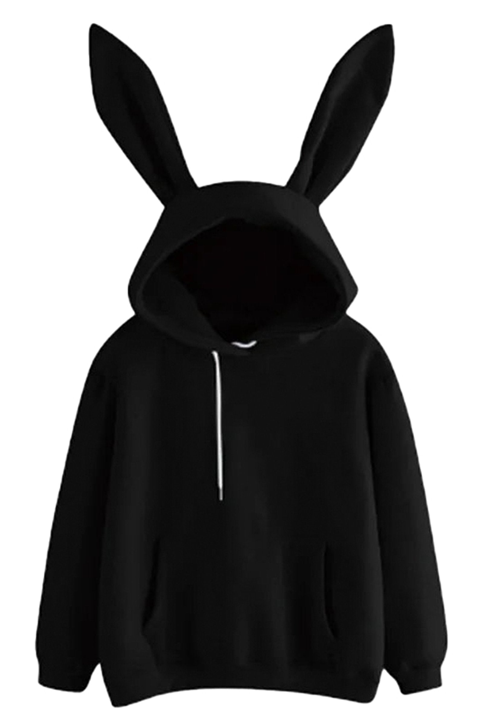 LuckeLadybug kawaii rabbit ear hoodie for women in black with oversized ears