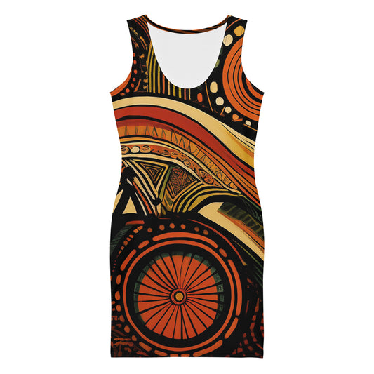 LuckeLadybug bodycon dress featuring vibrant Kenyan style party dress patterns in orange and black