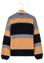 Khaki color block high neck sweater from LuckeLadybug LLC with textured stripes and comfortable fit