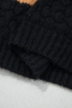 Close-up of the khaki color block high neck sweater showcasing the ribbed texture and detail