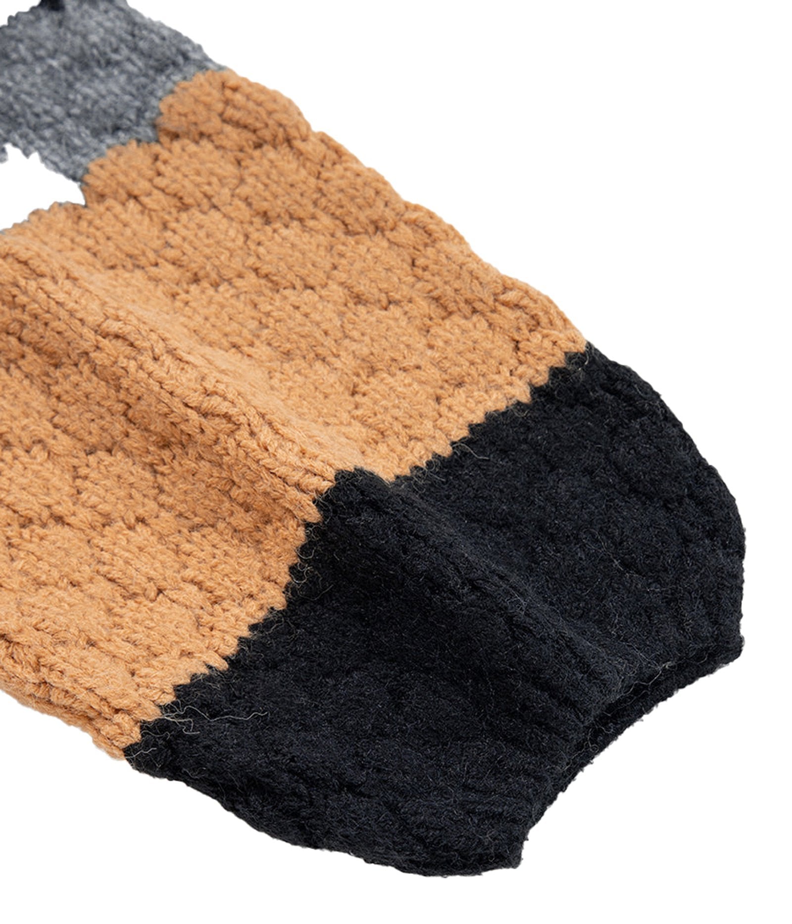 Khaki color block high neck sweater featuring textured knit design and contrasting sleeves
