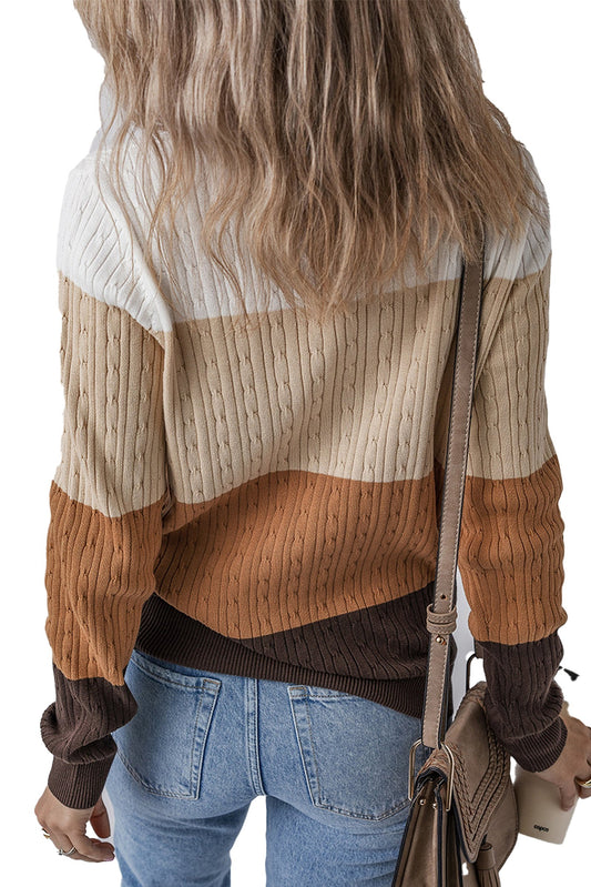 LuckeLadybug khaki colorblock cable knit sweater with stylish ribbed texture and comfortable fit