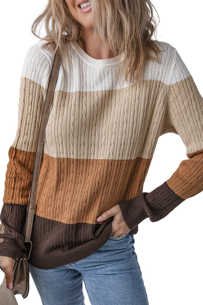 LuckeLadybug khaki colorblock cable knit sweater featuring a comfortable fit and stylish design