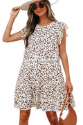 LuckeLadybug khaki leopard print mini dress with ruffle sleeves and loose fit for stylish summer wear