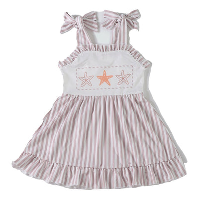 Adorable Khaki Star Stripe Stap Dress For Stylish Babies And Toddlers - LuckeLadybug LLC