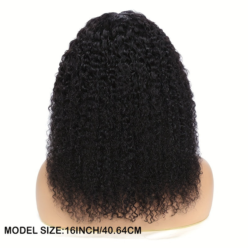 Back view of a 16-inch kinky curly human hair wig displayed on a mannequin