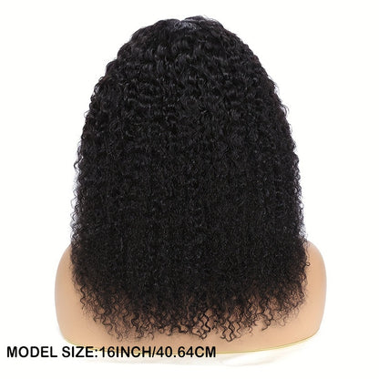 Back view of a 16-inch kinky curly human hair wig displayed on a mannequin