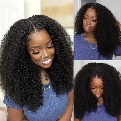 Kinky curly human hair wig styled on a model with a natural look and defined curls