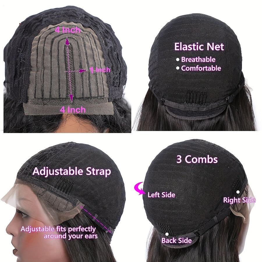 Inside view of a kinky curly human hair wig showing breathable elastic net and adjustable straps for comfort