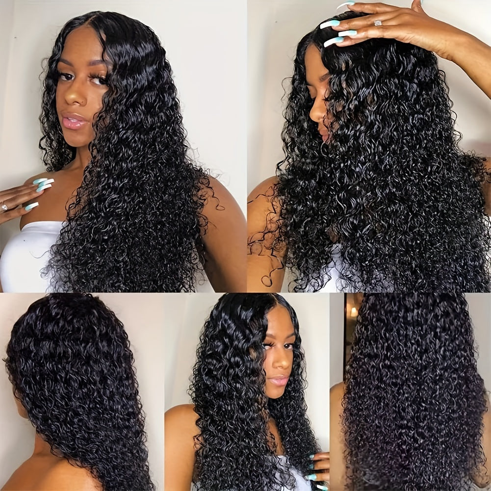 Kinky curly human hair wig styled and showcased from multiple angles for a natural look