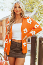 Knitted Cardigan Sweaters with Floral Design