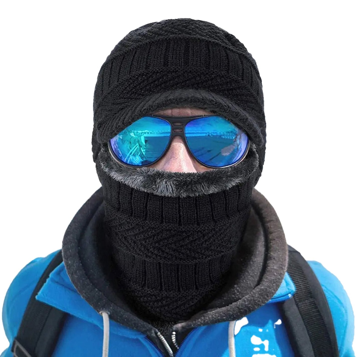 LuckeLadybug knitted winter balaclava hat in black, perfect for warmth and style during cold weather