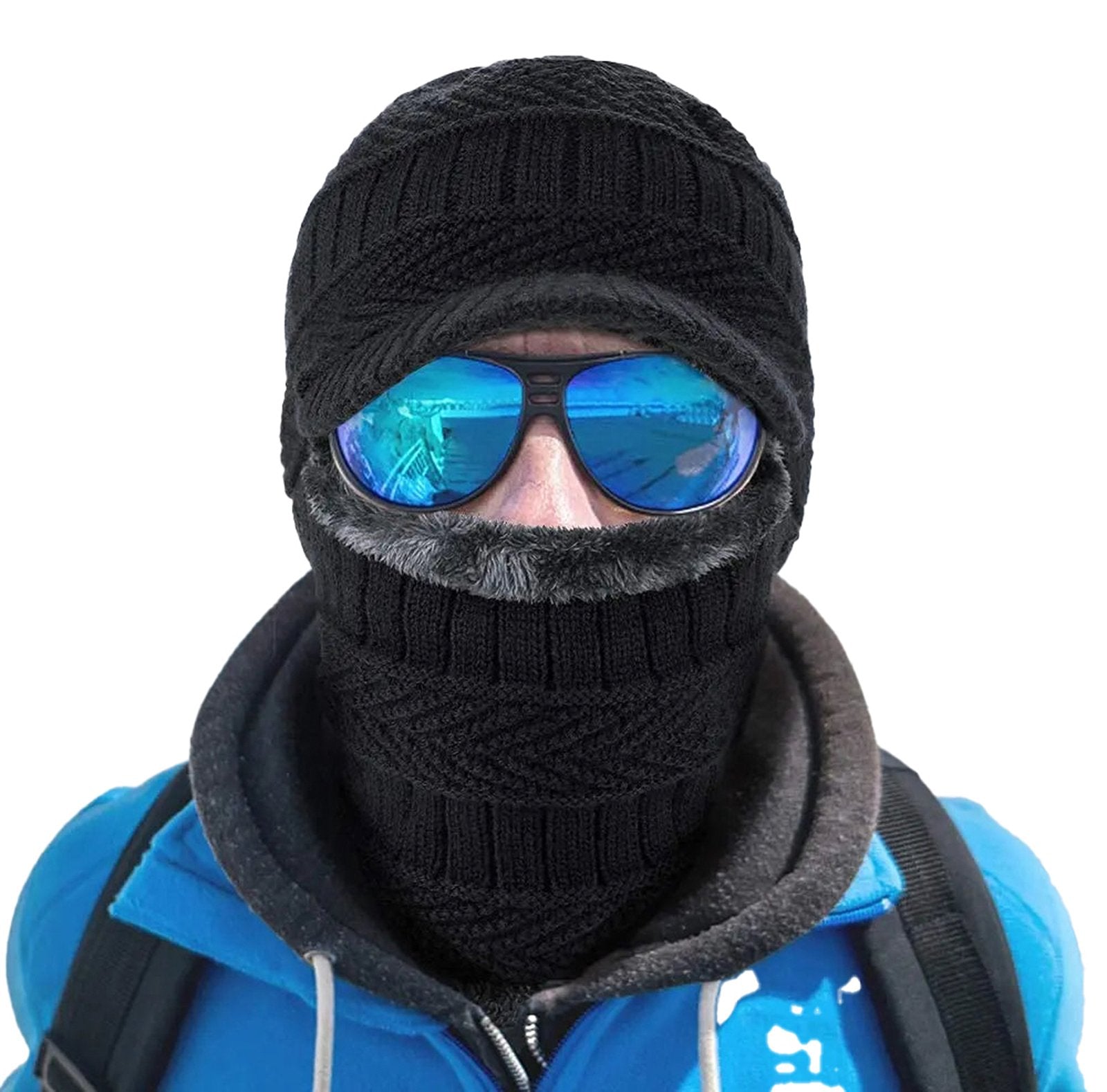 LuckeLadybug knitted winter balaclava hat in black, perfect for warmth and style during cold weather