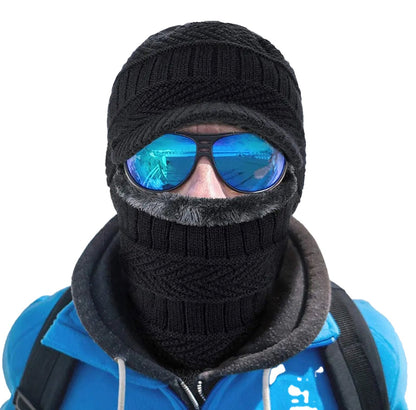 LuckeLadybug knitted winter balaclava hat in black, perfect for warmth and style during cold weather