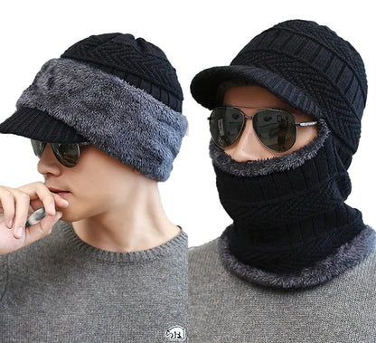 LuckeLadybug knitted winter balaclava hat with a warm fur lining and protective brim for cold weather