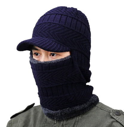 Knitted winter balaclava hat from LuckeLadybug LLC, featuring a stylish visor and warm coverage