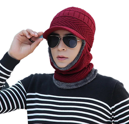 Luxurious knitted winter balaclava hat in burgundy with stylish design for warmth and comfort