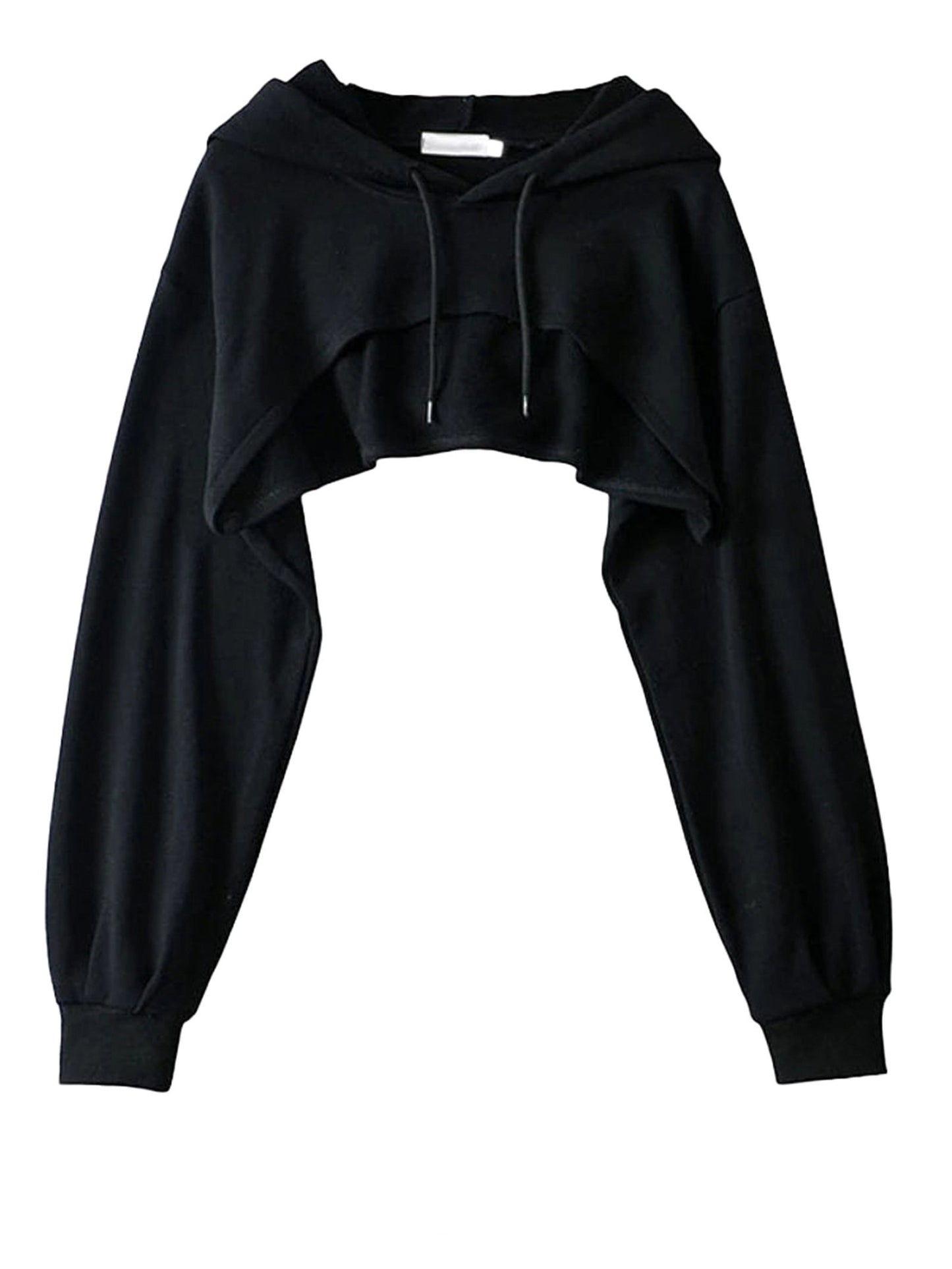 Black Korean style hoodie for women with a cropped design and long sleeves from LuckeLadybug LLC