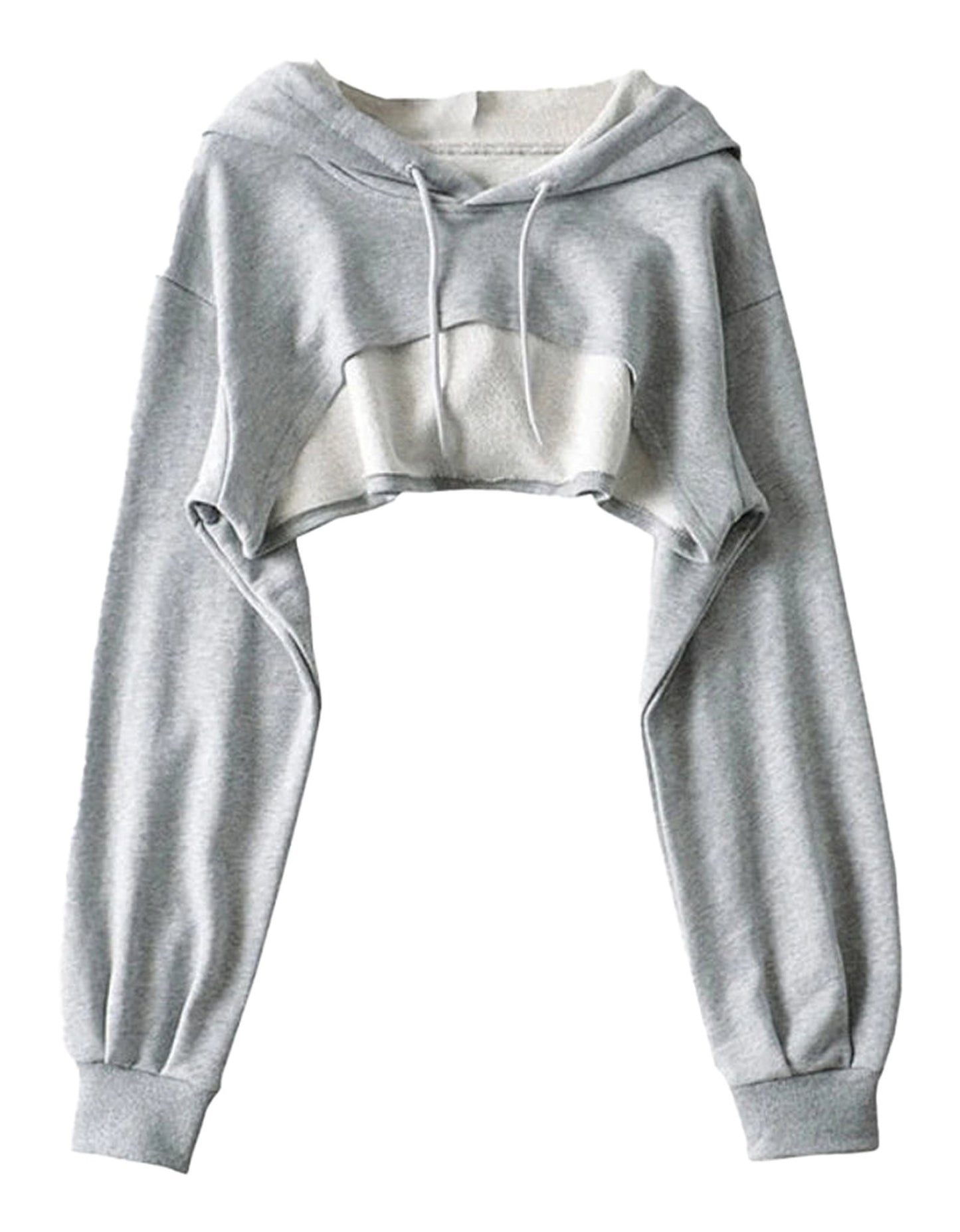 Trendy gray Korean style hoodie for women with a cropped design and wide sleeves
