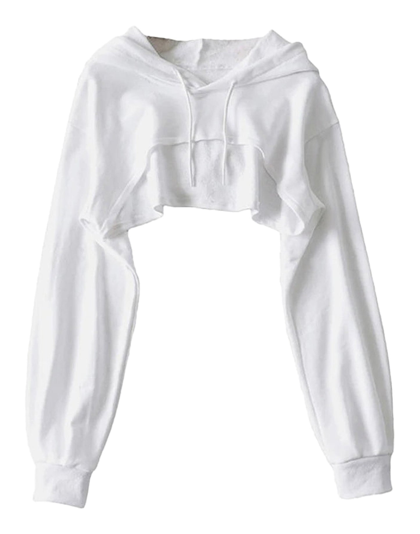 Stylish Korean style hoodie for women in white with a trendy cropped design and long sleeves
