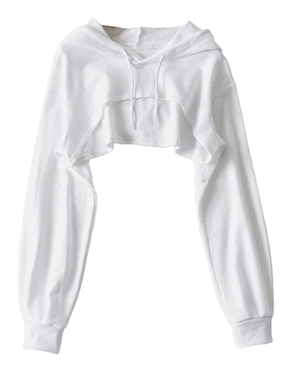 Stylish Korean style hoodie for women in white with a trendy cropped design and long sleeves