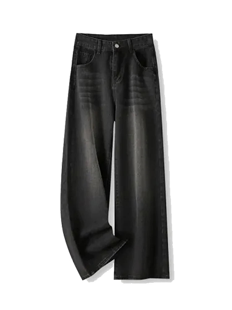Korean vintage high waist jeans for women in black with a baggy fit for a stylish look