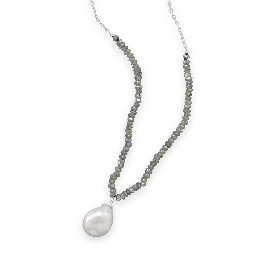 16"+2" Labradorite and Baroque Pearl Drop Necklace