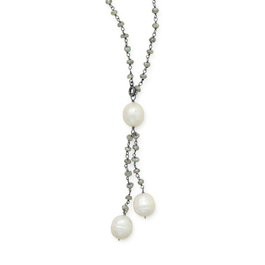 Labradorite and pearl necklace featuring elegant dangles with shimmering pearls and delicate stones