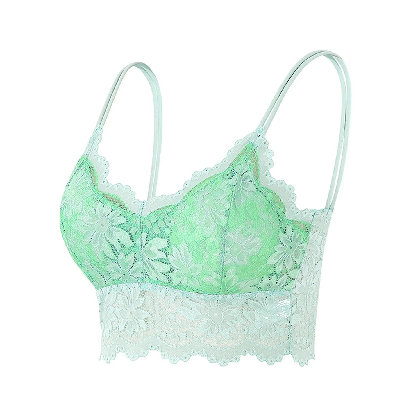 LuckeLadybug LLC Mint Green Lace Bralette for Women with Floral Design and Adjustable Straps