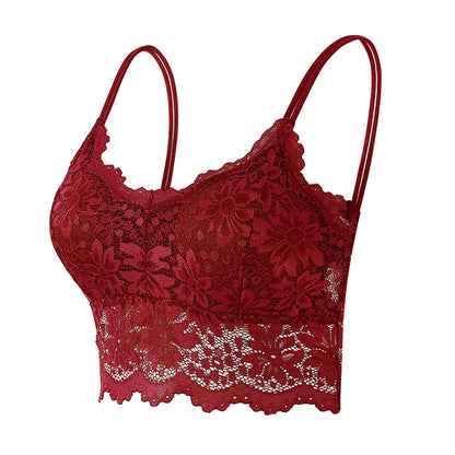 Red lace bralette for women with floral design and adjustable straps for comfort