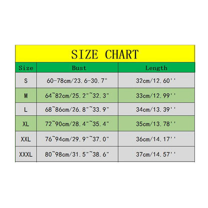 Size chart for LuckeLadybug LLC lace bralette for women showing various sizes and measurements