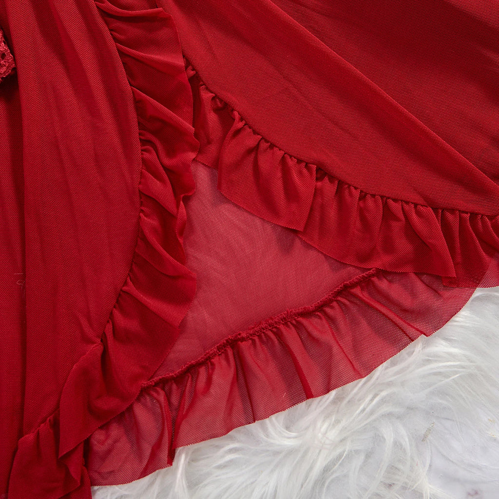 Luxurious red babydoll with lace details, perfect for a romantic night, showcasing lace lingerie style