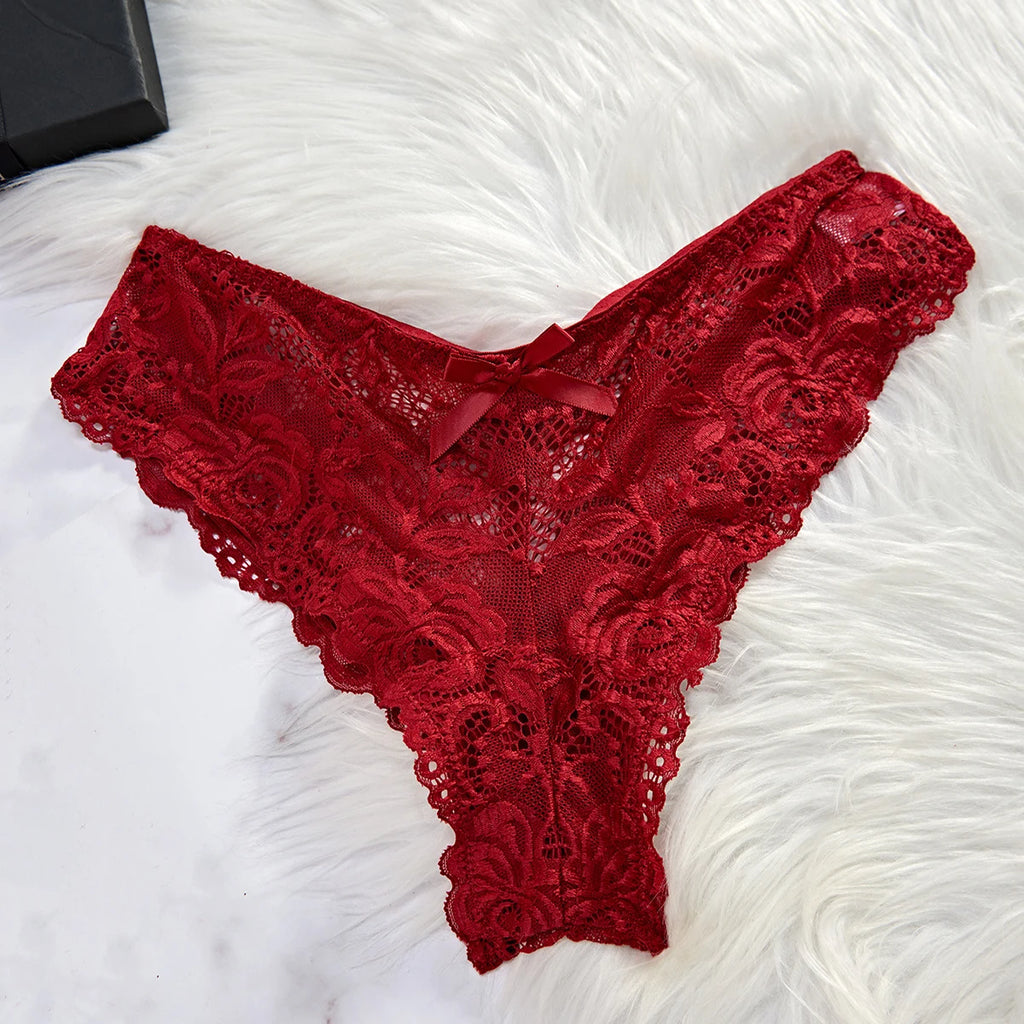 LuckeLadybug LLC Red Lace Lingerie Babydoll with Intricate Floral Design and Bow Accent