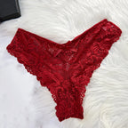 LuckeLadybug LLC Red Lace Lingerie Babydoll with Intricate Floral Design and Bow Accent