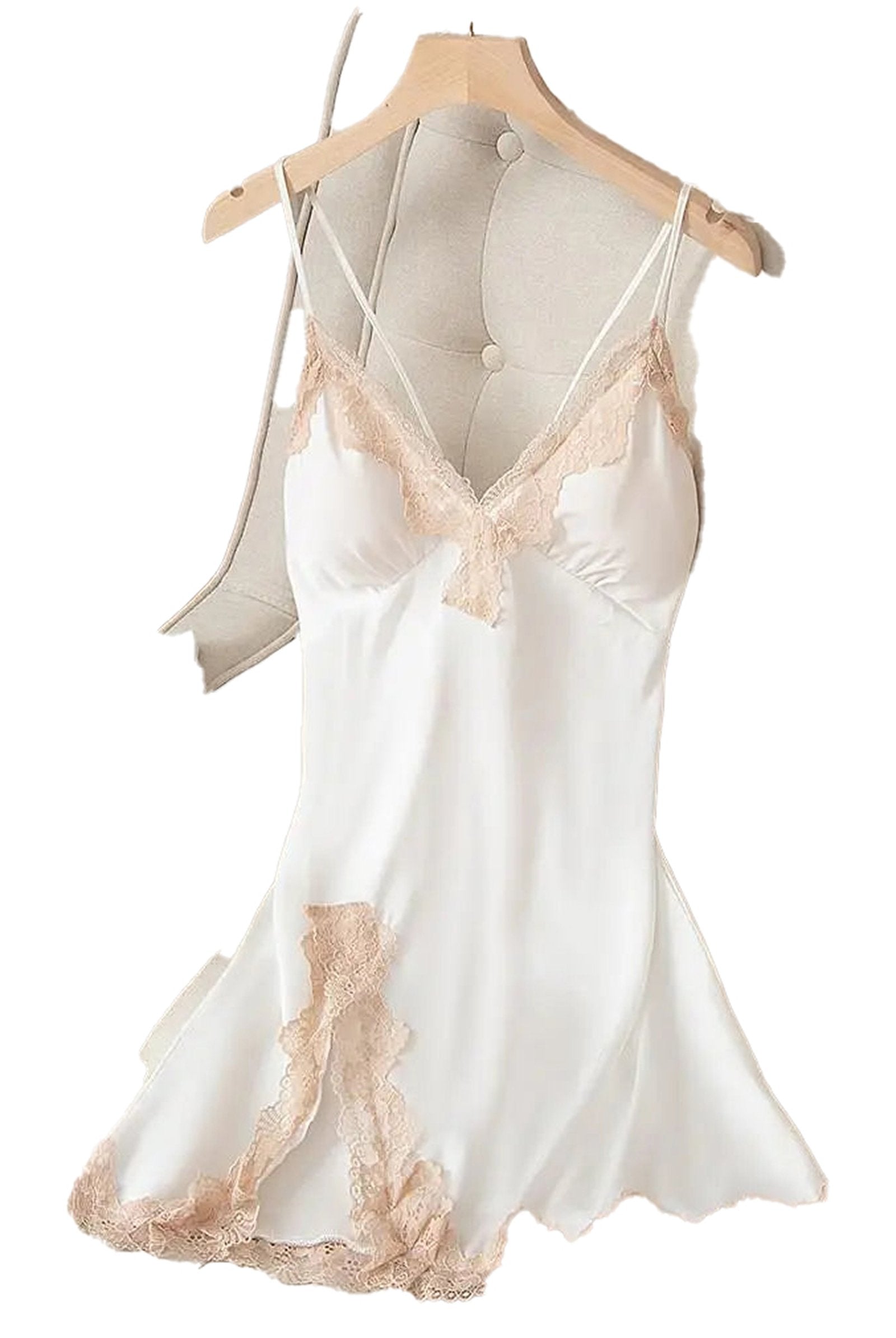 Elegant lace satin nightdress for women featuring delicate lace trim and a soft, flowing design