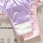 Lace Satin Thongs For Women 2pcs Set