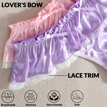 Lace Satin Thongs For Women 2pcs Set