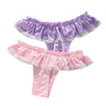 Lace Satin Thongs For Women 2pcs Set