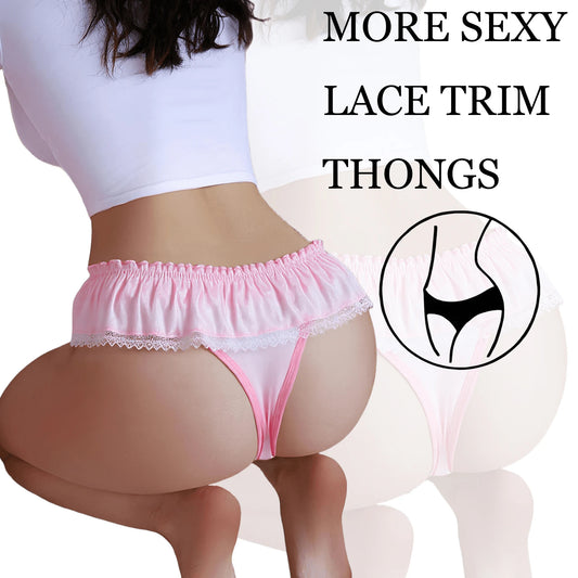 Lace Satin Thongs For Women 2pcs Set