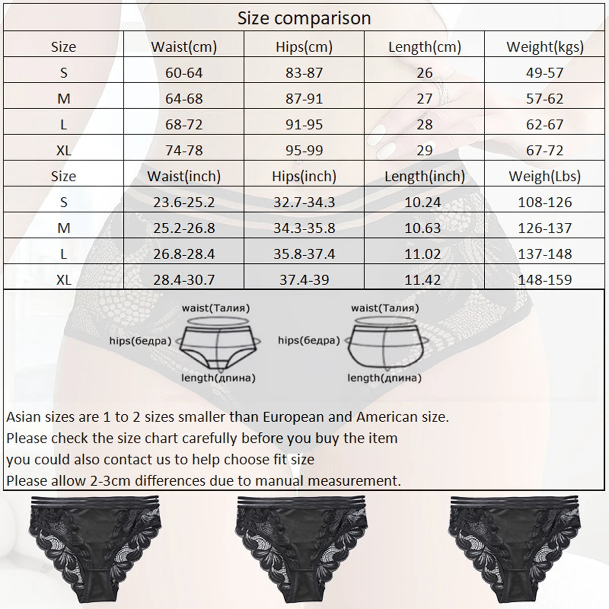 Lace Satin Thongs For Women 2pcs Set