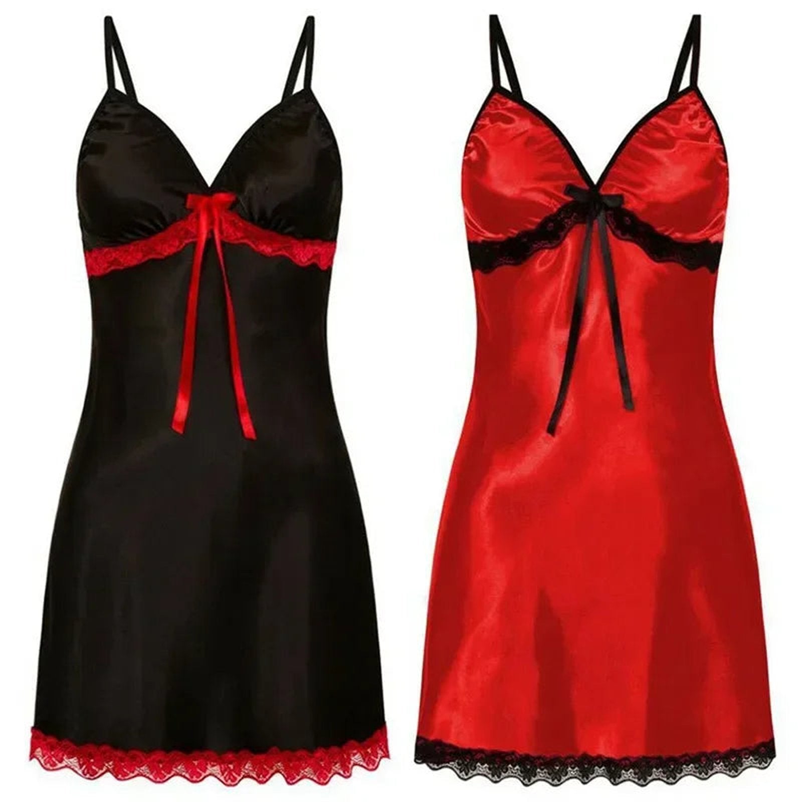 Lace suspender nightgown women in black and red with delicate lace trim and adjustable straps