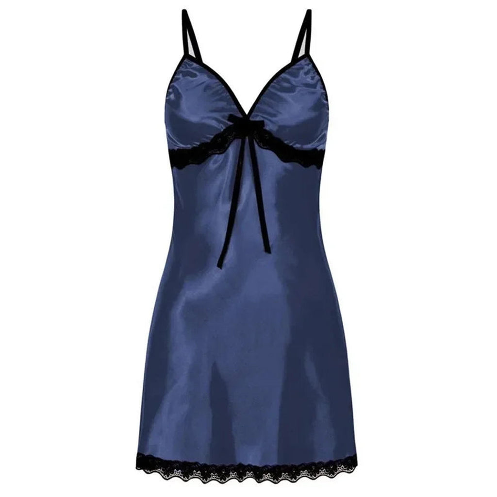 Navy Lace Suspender Nightgown Women with Adjustable Straps and Lace Trim by LuckeLadybug LLC