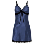 Navy Lace Suspender Nightgown Women with Adjustable Straps and Lace Trim by LuckeLadybug LLC