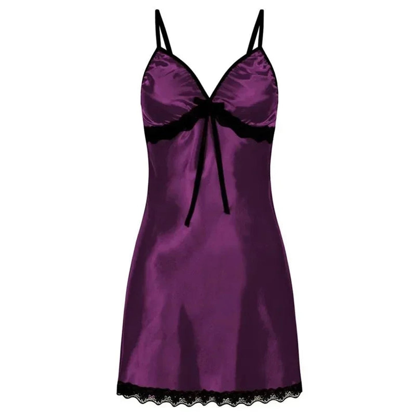 Luxurious purple lace suspender nightgown women with delicate black trim and adjustable straps