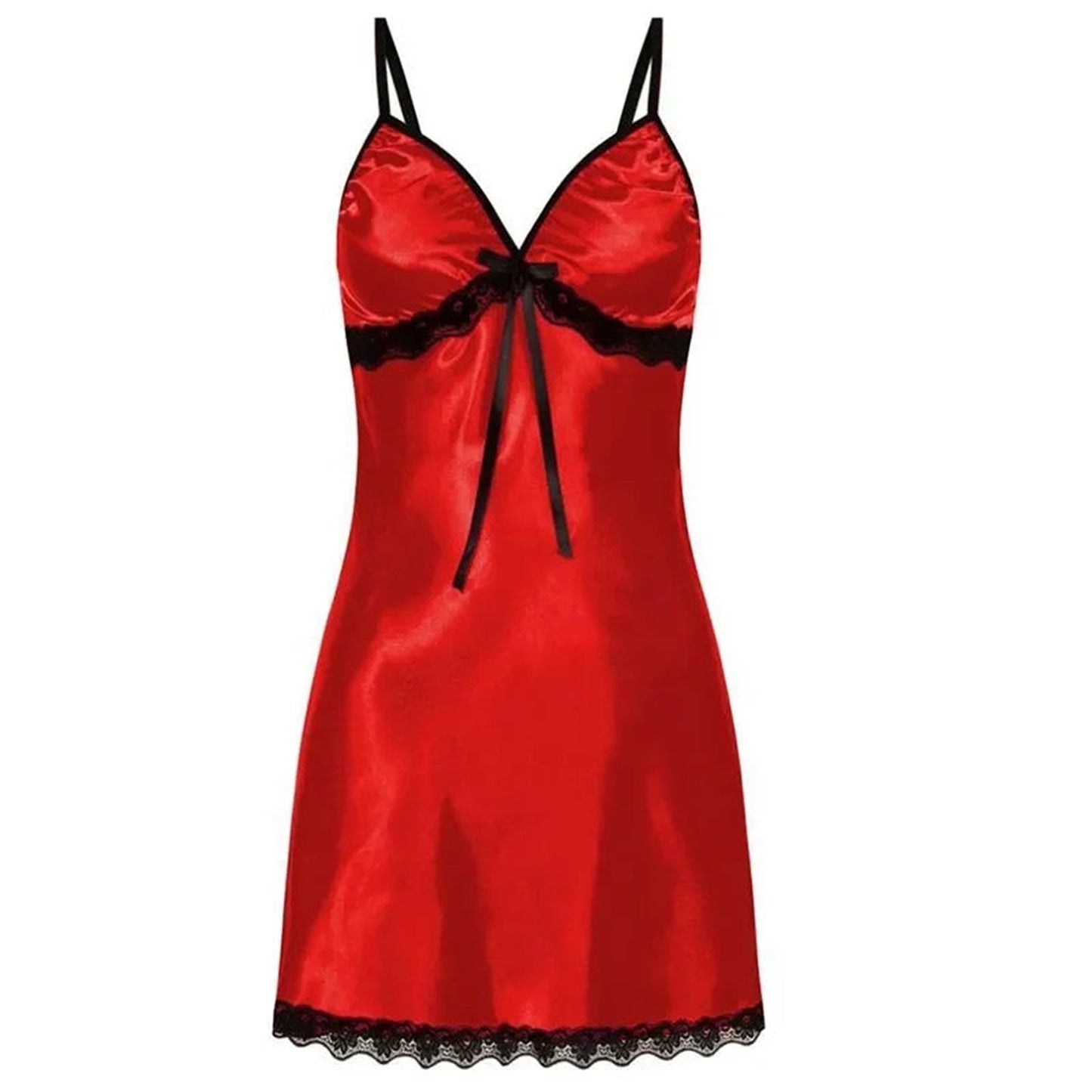 Red lace suspender nightgown women with satin finish and black lace trim for a seductive look
