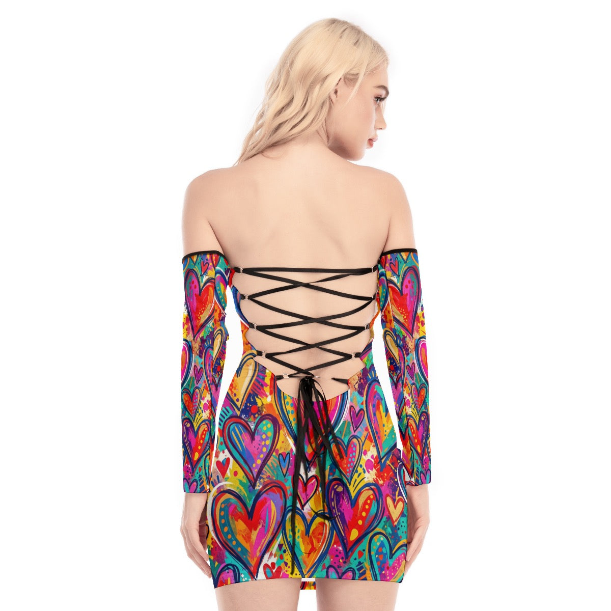 LuckeLadybug colorful bodycon dress with lace-up back design for women, perfect for trendy looks